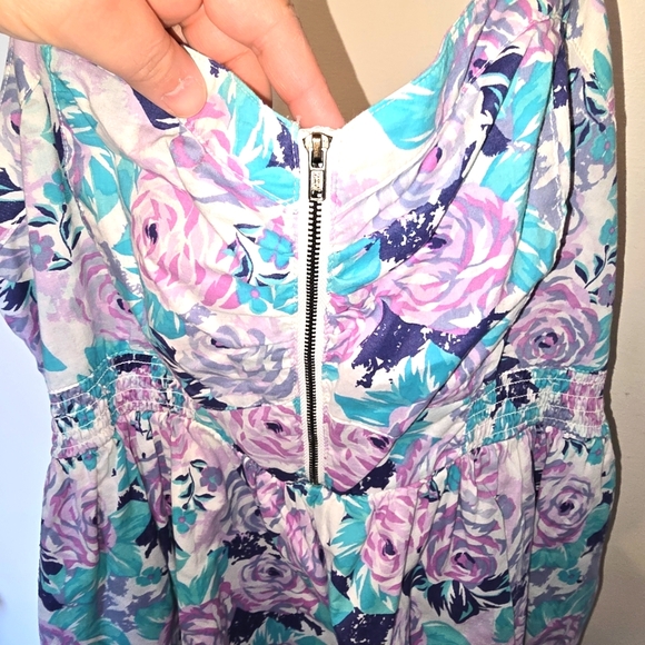 Torrid Teal Purple Floral Cami Strap Dress Smocked Back Midi Length Plus Size 20 - Picture 4 of 11